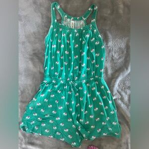Girl/ kids/ teen size 14/16 green/aqua romper with elephants, like new condition